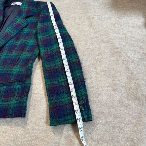 Vtg 60s/70s Green Plaid Bouclé Wool Blazer Women’s 10 (fits S/M) Old Money Artsy - Picture 7 of 9